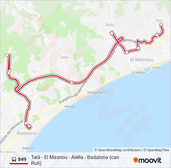 849 bus Mapa de línia