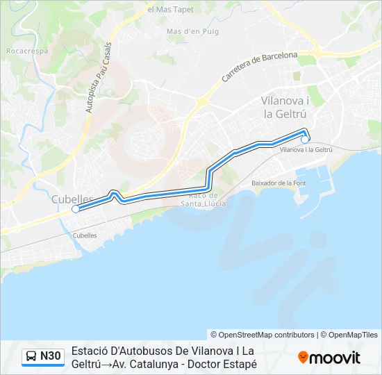 N30 Bus Line Map