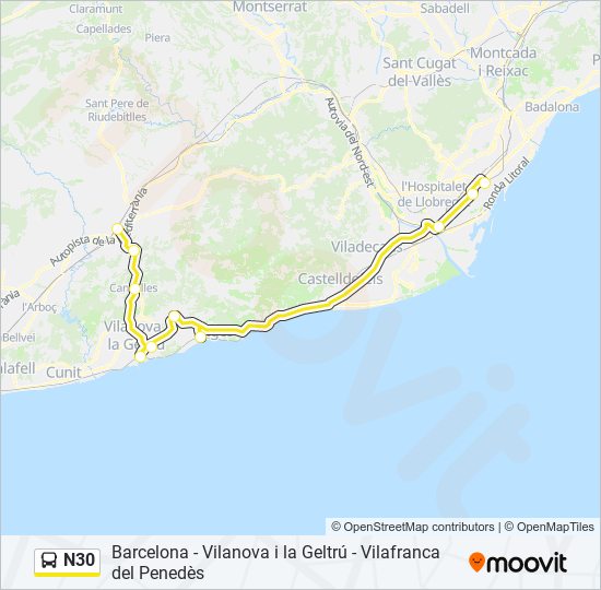 Mapa de N30 de autobús