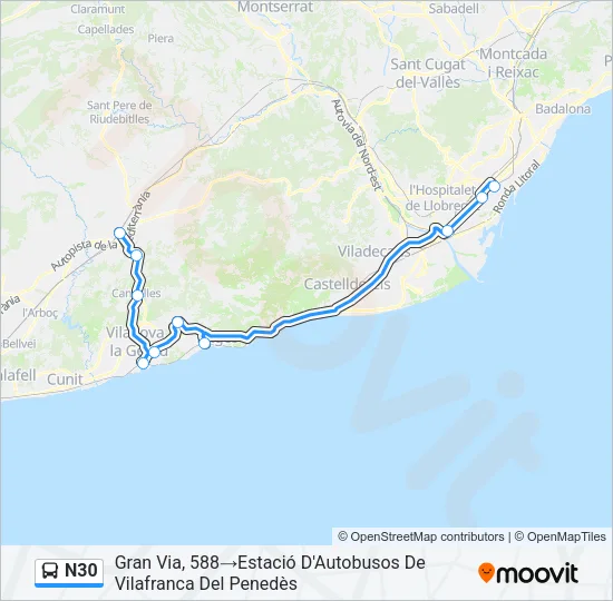 N30 Bus Line Map