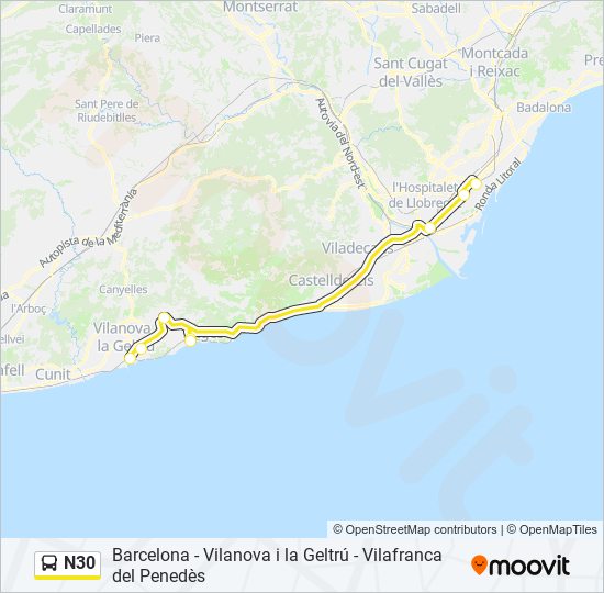 Mapa de N30 de autobús