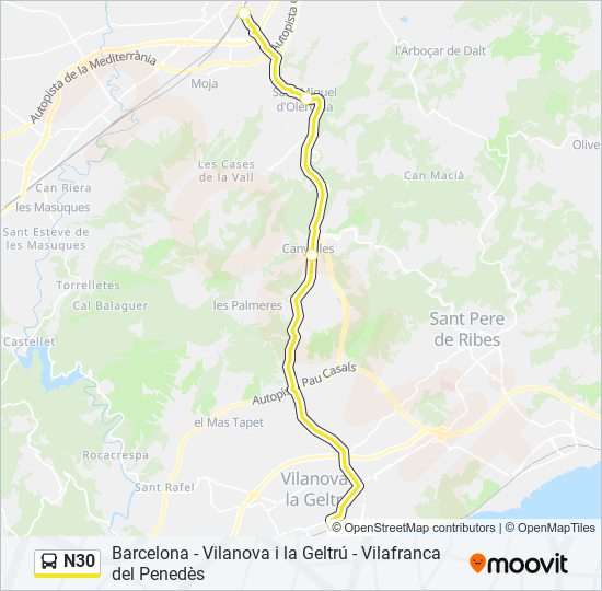 Mapa de N30 de autobús