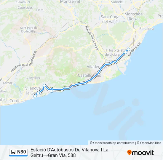 N30 Bus Line Map