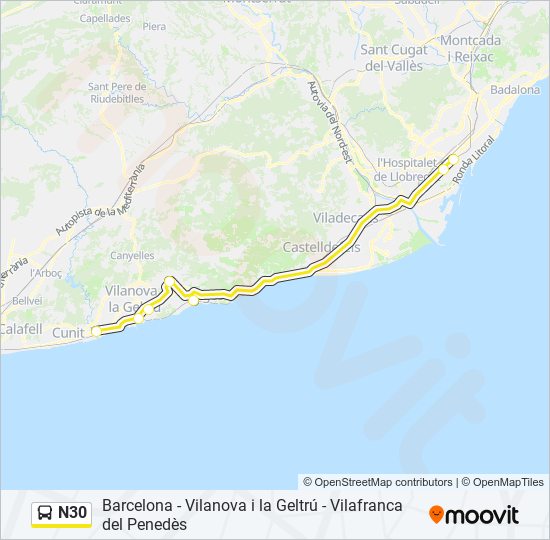 N30 bus Mapa de línia