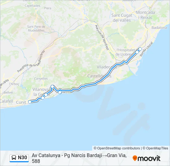 N30 Bus Line Map