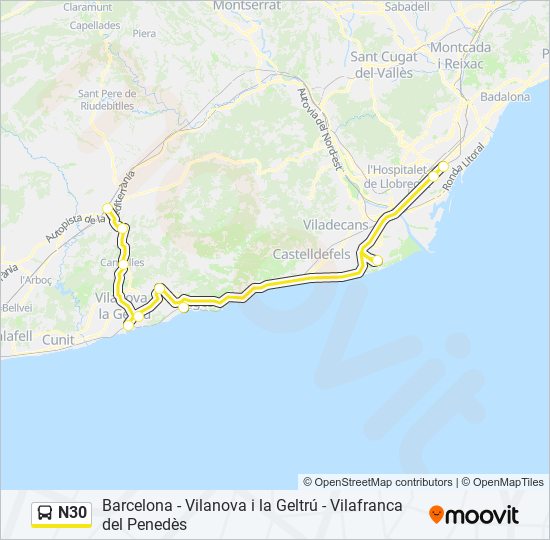 Mapa de N30 de autobús