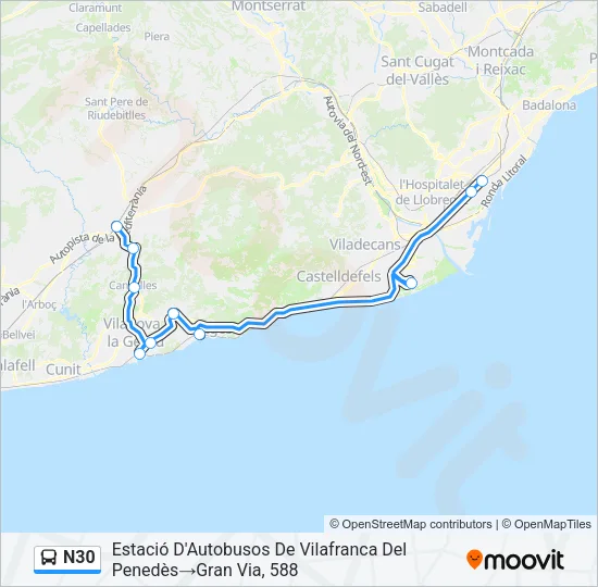 N30 Bus Line Map