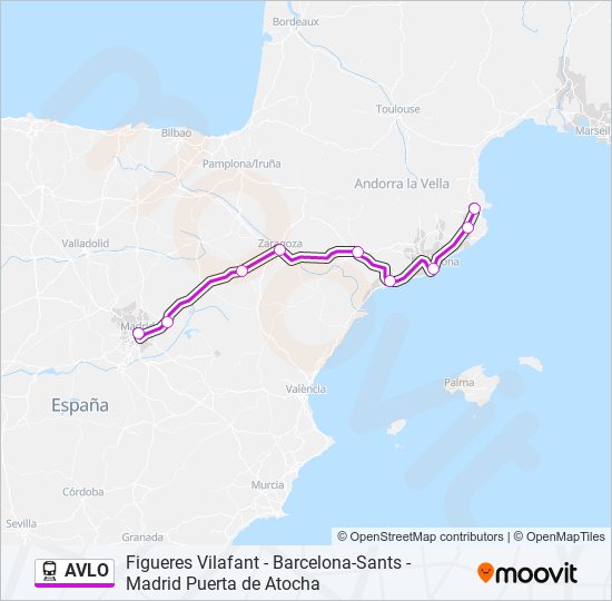 AVLO tren Mapa de línia