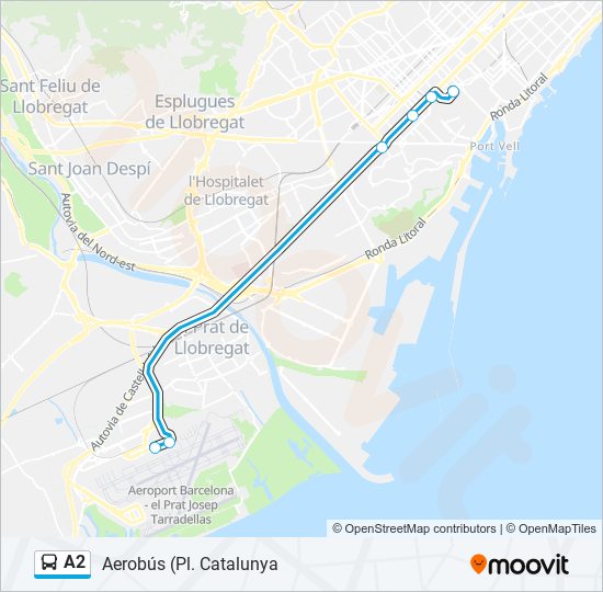 Mapa de A2 de autobús