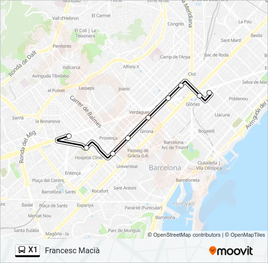 X1 Bus Line Map