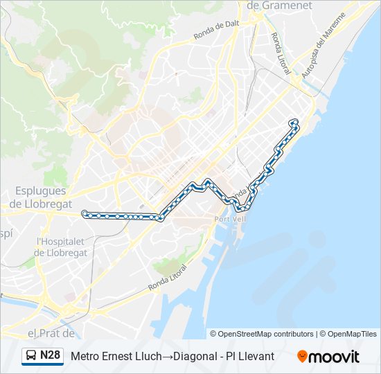 N28 bus Line Map