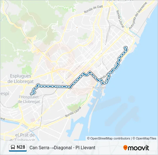 N28 Bus Line Map