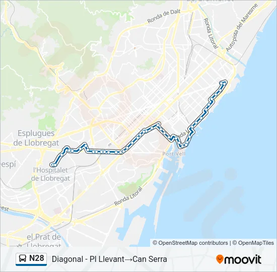 N28 Bus Line Map