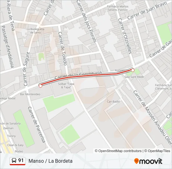 91 Bus Line Map