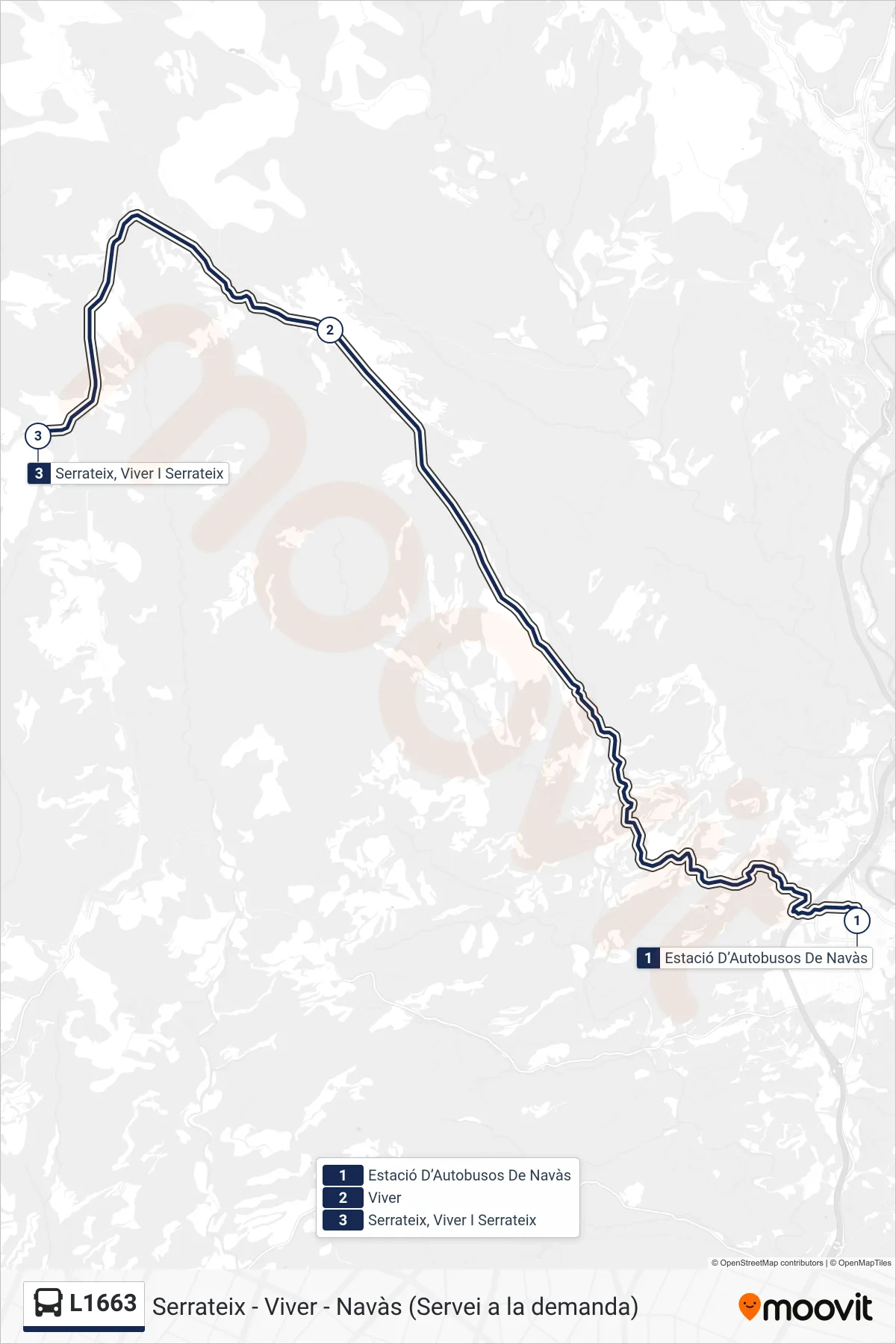 L1663 bus Line (Serrateix) route and stops on a map