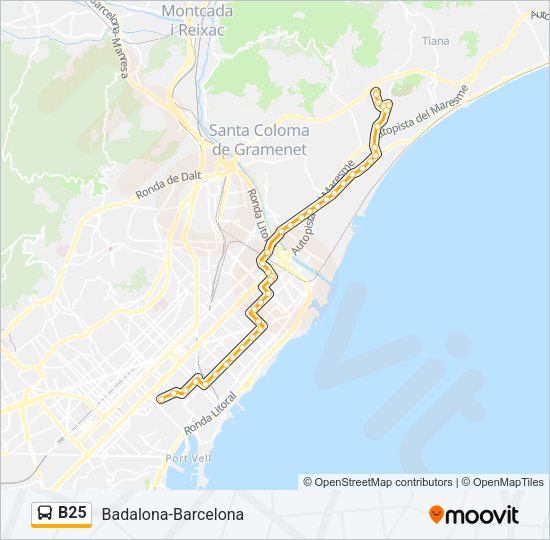 Mapa de B25 de autobús