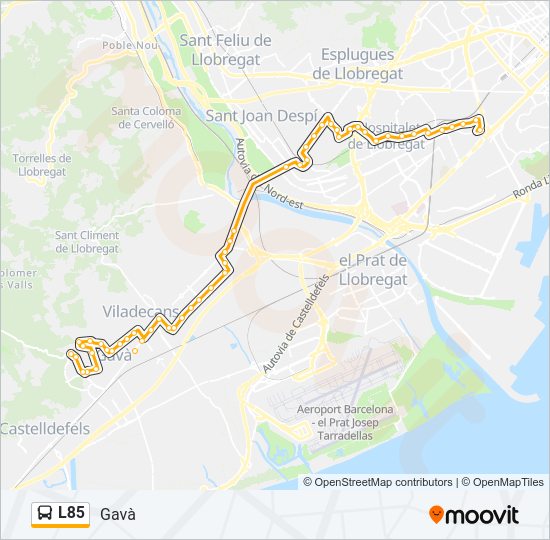 Mapa de L85 de autobús