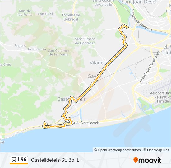 Mapa de L96 de autobús