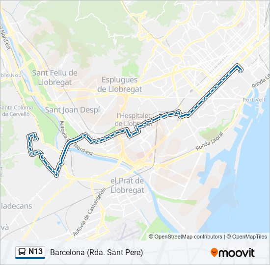Mapa de N13 de autobús