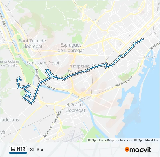 N13 Bus Line Map