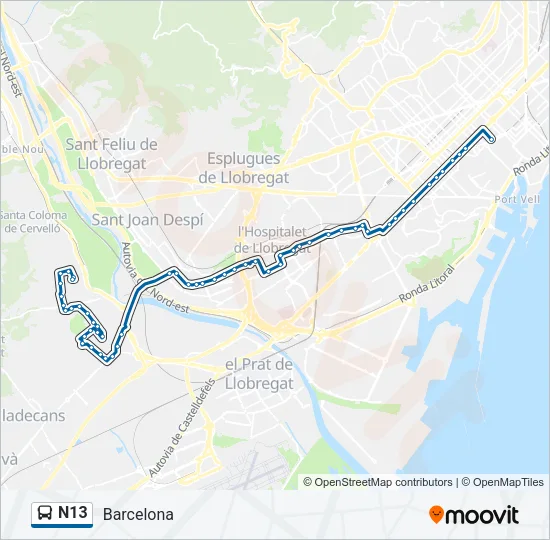 N13 Bus Line Map