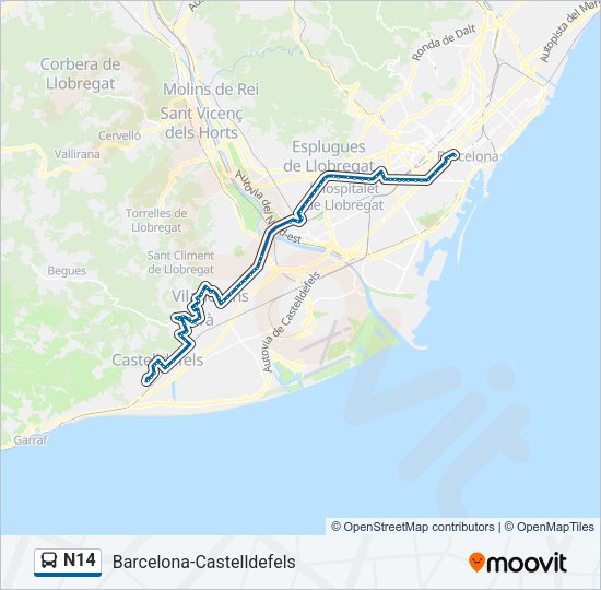 Mapa de N14 de autobús