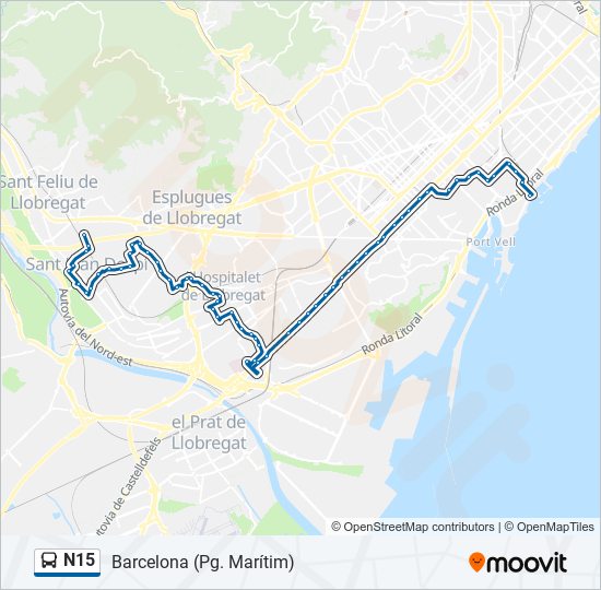 Mapa de N15 de autobús