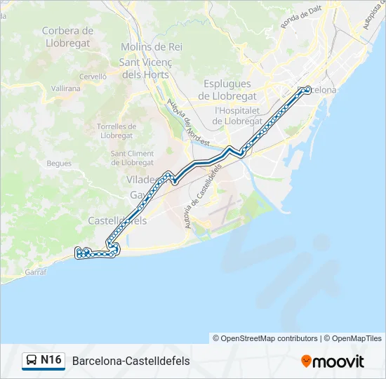 N16 Bus Line Map