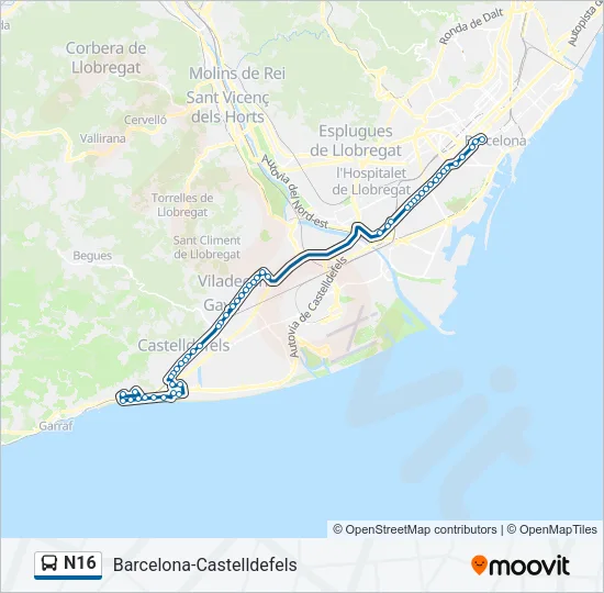 N16 Bus Line Map