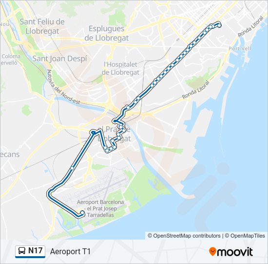 Mapa de N17 de autobús