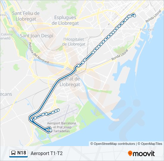 Mapa de N18 de autobús