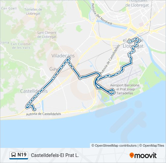 Mapa de N19 de autobús