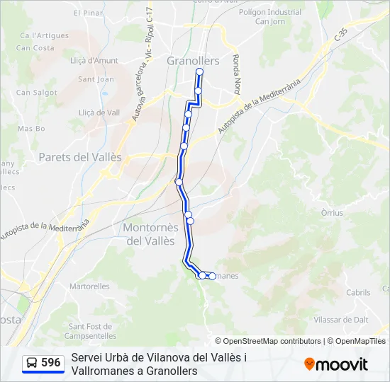 596 bus Mapa de línia