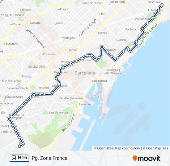 H16 Bus Line Map