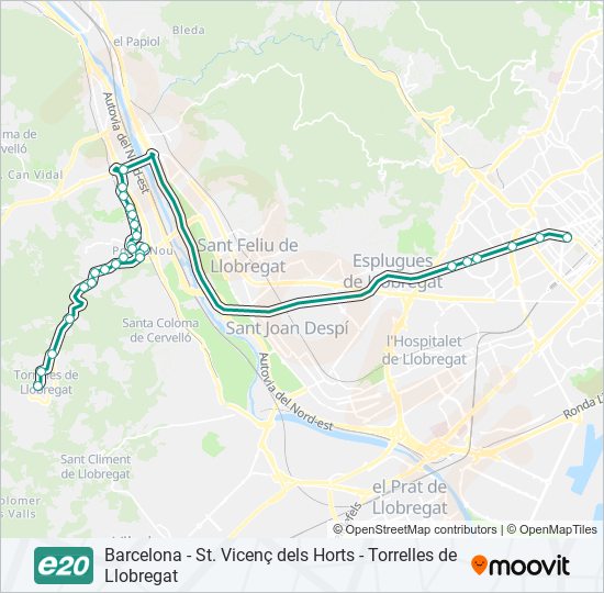 Mapa de E20 de autobús