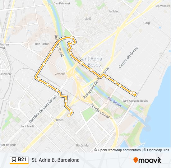 Mapa de B21 de autobús