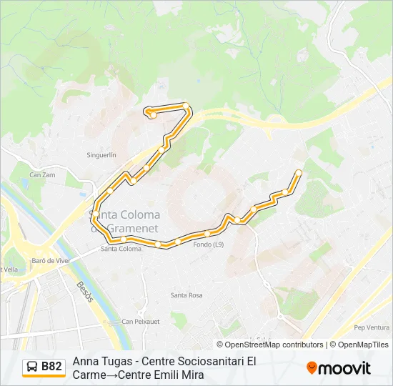 B82 bus Mapa de línia