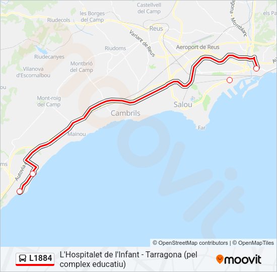 Mapa de L1884 de autobús