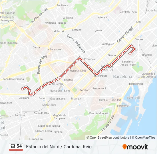 54 Bus Line Map