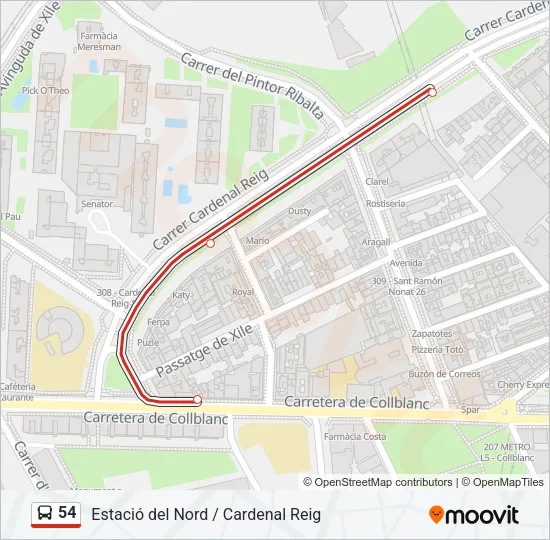 54 Bus Line Map