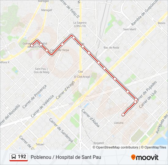 Mapa de 192 de autobús