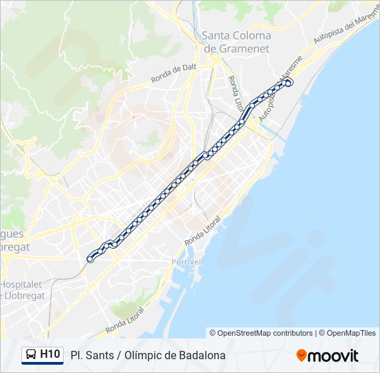 Mapa de H10 de autobús