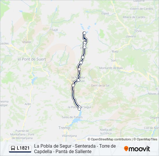 Mapa de L1821 de autobús