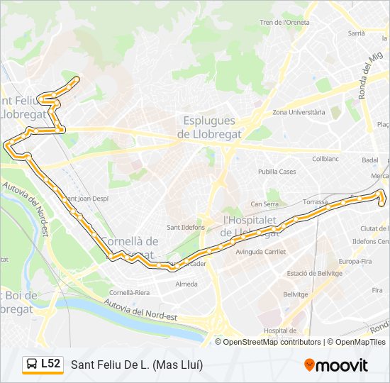 Mapa de L52 de autobús