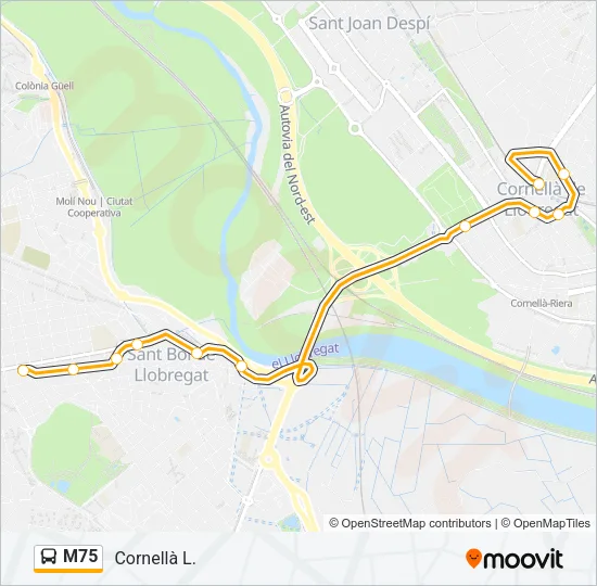 M75 Bus Line Map