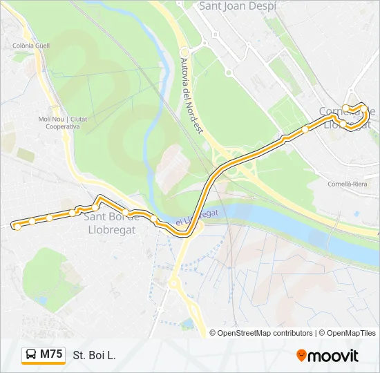 M75 Bus Line Map