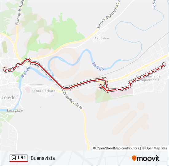 Mapa de L91 de autobús