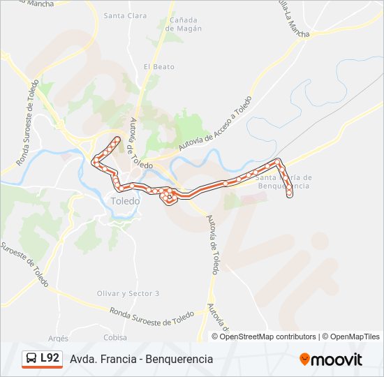 L92 bus Mapa de línia