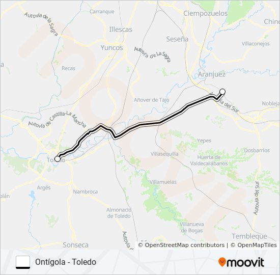 ONTÍGOLA - TOLEDO bus Mapa de línia