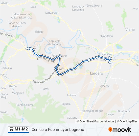 Mapa de M1-M2 de autobús